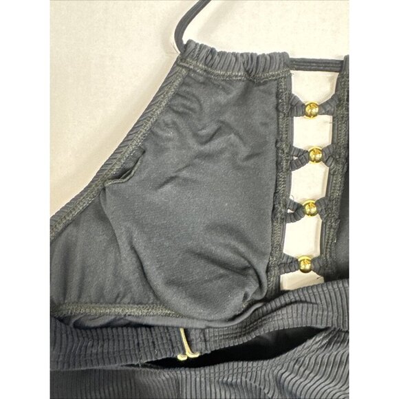 Salt + Cove Junior XS Ribbed Plunge Halter Tankini Top Black NWT 9401 - Picture 9 of 16